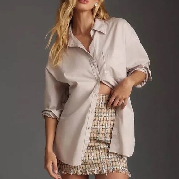 Maeve Anthropologie The Bennett Oversized Button Down Top in Grey Size Medium - Picture 1 of 11